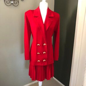 St. John Red Double-Breasted Boucle Knit Suit